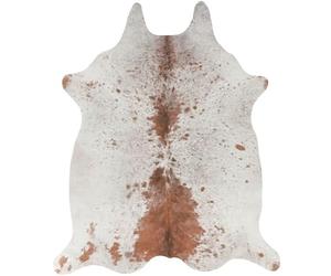 Decoweb Tapis Peau de bête imprimé HD - Imitation Vache tachetée Claire - Marron et Blanc - 155 x 190 cm