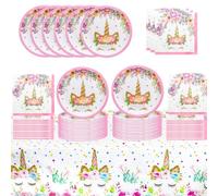 DecPtyTa Licorne Vaisselle Anniversaire Decoration Anniversaire Set de Vaisselle de Fête Assiettes en Licorne Serviettes et nappe Vaisselle de Fête pour 20 Invités (B1)