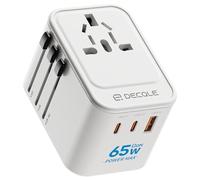 decqle Adaptateur Prise Universelle, Adaptateur Voyage International avec 2 Ports USB-C(GaN 65W) & 1 USB-A, Concerner France vers USA, UK, EU, AU & 224+ Pays (Blanc)