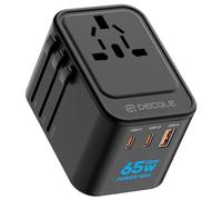 decqle Adaptateur Prise Universelle, Adaptateur Voyage International avec 2 Ports USB-C(GaN 65W) ＆ 1 USB-A, Concerner France vers USA, UK, EU, AU ＆ 224+ Pays (Noir)