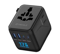 decqle Adaptateur Prise Universelle, Adaptateur Voyage International avec 2 USB-C, 2 USB-A ＆ 2 AC, Concerner France vers USA, UK, EU, AU ＆ 224+ Pays (Noir)