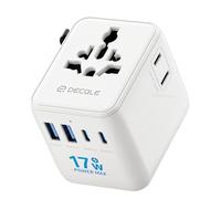 decqle Adaptateur Prise Universelle, Adaptateur Voyage International avec 2 USB-C, 2 USB-A ＆ 2 AC, Concerner France vers USA, UK, EU, AU ＆ 224+ Pays (Blanc)
