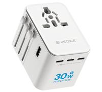 decqle Adaptateur Prise Universelle, Adaptateur Voyage International avec 3 Ports USB-C(30W) ＆ 2 USB-A, Concerner France vers USA, UK, EU, AU ＆ 224+ Pays (Blanc)