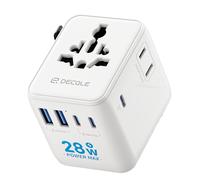decqle Adaptateur Prise Universelle, Adaptateur Voyage International avec 3 USB-C(28W), 2 USB-A ＆ 2 AC, Concerner France vers USA, UK, EU, AU ＆ 224+ Pays (Blanc)