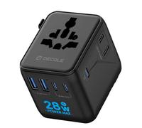 decqle Adaptateur Prise Universelle, Adaptateur Voyage International avec 3 USB-C(28W), 2 USB-A ＆ 2 AC, Concerner France vers USA, UK, EU, AU ＆ 224+ Pays (Noir)