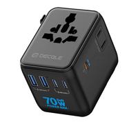 decqle Adaptateur Prise Universelle, Adaptateur Voyage International avec 3 USB-C(GaN 70W), 2 USB-A ＆ 2 AC, Concerner France vers USA, UK, EU, AU ＆ 224+ Pays (Noir)