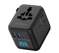 decqle “Pro” Adaptateur Prise Universelle avec 2 USB-C ＆ 2 USB-A | Adaptateur Voyage International, PAS un Convertisseur de Tension, Concerner France vers USA, UK, EU, AU ＆ 200+ Pays (Noir)