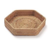 DECRAFTS Hexagonal Plateau de Service Rotin pour Table Basse Tressé Panier Plateaux Décoratifs pour Ottoman Natural (22cm x 4.5cm)