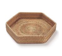 DECRAFTS Hexagonal Plateau de Service Rotin pour Table Basse Tressé Panier Plateaux Décoratifs pour Ottoman Natural (25cm x 5cm)
