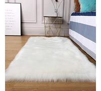 DecroXmas Tapis Blanc Chambre Fausse Fourrure Tout Doux, 80 x 120cm Rectangulaire Shaggy Area Rugs, Imitation Peau Moquette Décoratif Tapis De Sol pour Chambre Salon (80 x 120cm, Blanche)