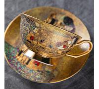 DECRZPB Ensemble tasse à café et soucoupe en céramique Tasse à café et soucoupe en poterie Klimt Kiss cadeau d'anniversaire pour le bureau et la maison