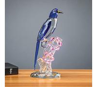 DECRZPB Ornement en Cristal Bleu Pie Oiseau Fleurs Verre Figurine Fait à la Main Art Cadeau pour noël Anniversaire décor à la Maison Ornement de Table