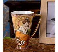 DECRZPB Tasse à café en céramique faite à la main Alphonse Maria Mucha Portrait de femme tasse à thé tasse à café en poterie tasse à lait d'avoine cadeau de mariage pour le bureau et la maison