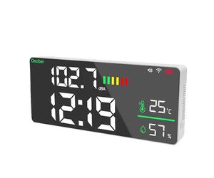 Decumeby Sonomètre Numérique connecté WiFi avec Grand écran LED, Plage de 30 à 130 DB, Détecteur de Température et d'humidité pour Studios et Bureaux, 1 Batterie Li Rechargeable de 2000 MAh