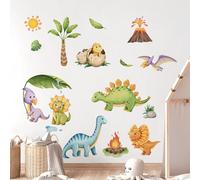 Decvictor Stickers Muraux Enfants Aquarelle Terre des Dinosaures Autocollant Mural Mignon Dessin Animé Dino Jouant Decoration Chambre Bebe Le Salon Pépinière Mur
