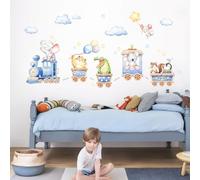 Decvictor Stickers Muraux Enfants Train d'animaux Blue Safari Autocollant Mural Eléphant Tigre Crocodile en sortie Decoration Chambre Garcon Bebe Le Salon Pépinière Mur