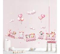 Decvictor Stickers Muraux Enfants Train d'animaux rose Autocollant Mural Safari Ours Lapin Zèbre en sortie Decoration Chambre Bebe Fille Le Salon Pépinière Mur