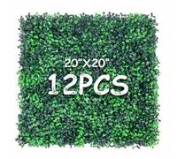 Decwin Lot de 12 Panneaux de buis Artificiel de 50,8 x 50,8 cm avec 400 Points de Suture - Tapis de buis Artificiel résistant aux UV pour décoration intérieure et extérieure, Jardin, clôture