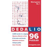 Dedalio / Word games / No. 1 / 96 grids of eight different sizes (11 x 11 to 18 x 18 squares) / 2,600 words in a zigzag to find