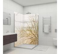 Dedeco - Dos de douche d'angle imperméable motif : herbe des dunes V1, 2x 90x200 cm, remplacement de carrelage pour salle de bain, comme paroi décorative, revêtement mural en aluminium