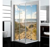 Dedeco - Dos de douche d'angle imperméable motif : herbe des dunes V4, 2x 90x200 cm, remplacement de carrelage pour salle de bain, comme paroi décorative, revêtement mural en aluminium