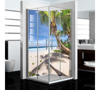 Dedeco - Dos de douche d'angle imperméable motif : plage V1, 2x 90x200 cm, remplacement de carrelage pour salle de bain, comme paroi décorative, revêtement mural en aluminium