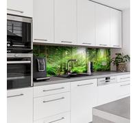 Dedeco Mur de cuisine Motif forêt V3 5 mm en mousse rigide - Plaque en plastique PVC - Protection murale - Imperméable - Avec vernis UV brillant - Toutes les surfaces - 280 x 60 cm