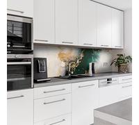 Dedeco Panneau de cuisine Motif marbre V15, plaques en aluminium de 3 mm, protection anti-éclaboussures, mur de cuisine, panneau composite avec vernis UV brillant, toutes les surfaces, 260 x 60 cm