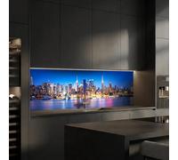 Dedeco Panneau de cuisine Motif New York V1, plaque en plastique PVC de 5 mm, protection anti-éclaboussures, mur de cuisine, panneau composite avec vernis UV brillant, toutes les surfaces, 240 x 60 cm