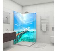 dedeco Paroi de douche imperméable - Motif océan V6 - 2 x 100 x 200 cm - Pour remplacement du carrelage, mur décoratif, revêtement mural et plateau de douche en aluminium - Fabriqué en Allemagne