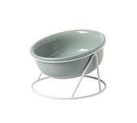 DEDEMCO Gamelle surélevée en céramique avec support en fer, 600 ml, inclinée pour chat, chien, bol à eau surélevé pour animaux domestiques, convient aux fouets - Vert clair