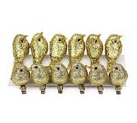 DEDEMCO Lot de 12 décorations artificielles en forme d'oiseaux en plumes dorées avec clip, artisanat de Noël pour sapin de Noël, mariage, décoration de jardin