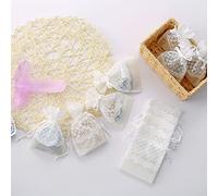 DEDEMCO Lot de 24 sacs cadeaux en organza avec dentelle blanche, 14 x 10 cm, pochettes à bijoux en maille avec cordon de serrage pour loisirs créatifs, fête de mariage, cadeau de bonbons