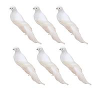DEDEMCO Lot de 6 oiseaux artificiels en mousse avec plumes blanches et colombe - Décoration de sapin de Noël avec clip pour mariage, décoration de jardin