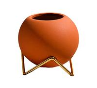 DEDEMCO Vase à fleurs en céramique, vase de style nordique avec support en métal, vase à fleurs décoratif moderne, vase floral rond en poterie pour mariage, maison, centre de table, orange