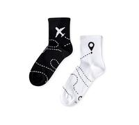 Dedoles Chaussettes Unisexe Homme Femme & Enfants beaucoup designs amusants Football Pompier Grenouille gauche droite différent, couleur: Noir, désign: Vol d’avion (mi-mollet), taille: 35-38