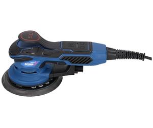 DEDRA Ponceuse excentrique avec patins interchangeables d'un diamètre de 125 à 150 mm, puissance élevée de 350 W, 4 000 à 10 000 tr/min, long câble de 4 m, poids de seulement 1,4 kg