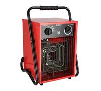 DEDRA Radiateur soufflant électrique 5 kW 400 V carré rouge DED9922 pour pièces bien isolées, thermostat, protection contre la surchauffe, trois modes de fonctionnement, contrôle de la température