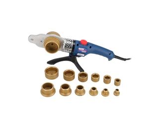 DEDRA Soudeuse pour tubes et raccords plastiques 1500 W, 16-63 mm, jusqu’à 300°C, pour PE PP PB, avec 7 matrices chauffantes, ciseaux coupe-tube, support et mallette métallique