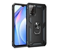 Dedux Coque Compatible avec Xiaomi Redmi 9T [Tough Armor Series] Robuste Anti-Scratch PC arrière Panneau + Pare-Chocs TPU étanche aux Chocs + parenthèse Pliable. Noir