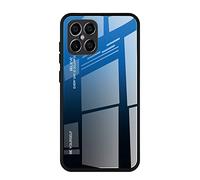 Dedux Coque pour Honor X8, Etui Dégradé de Couleur Verre Trempé Back Coque + Souple Silicone TPU Case Cover Protection Antichoc Housse (Bleu/Noir)