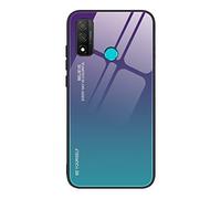 Dedux Coque pour Huawei P Smart 2020, Etui Dégradé de Couleur Verre Trempé Back Coque + Souple Silicone TPU Case Cover Protection Antichoc Housse (Violet/Vert)