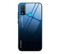 Dedux Coque pour Huawei P Smart 2020, Etui Dégradé de Couleur Verre Trempé Back Coque + Souple Silicone TPU Case Cover Protection Antichoc Housse (Bleu/Noir)