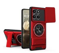 Dedux Coque pour Motorola Edge 60 Pro, Coque avec Fenêtre Coulissante et Support Anneau 360°, Étui de PC Dur et TPU Silicone Housse. Rouge