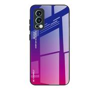 Dedux Coque pour OnePlus Nord 2 5G, Etui Dégradé de Couleur Verre Trempé Back Coque + Souple Silicone TPU Case Cover Protection Antichoc Housse (Bleu/Rouge)
