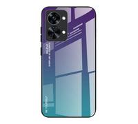 Dedux Coque pour OnePlus Nord 2T, Etui Dégradé de Couleur Verre Trempé Back Coque + Souple Silicone TPU Case Cover Protection Antichoc Housse (Violet/Vert)