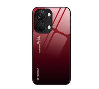 Dedux Coque pour OnePlus Nord 3 5G, Etui Dégradé de Couleur Verre Trempé Back Coque + Souple Silicone TPU Case Cover Protection Antichoc Housse (Rouge/Noir)