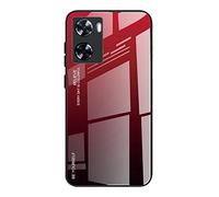 Dedux Coque pour Oppo A57 4G / Oppo A57s, Etui Dégradé de Couleur Verre Trempé Back Coque + Souple Silicone TPU Case Cover Protection Antichoc Housse (Rouge/Noir)