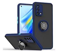 Dedux Coque pour Oppo A78 5G, Étui 【Translucide Dur PC】 【Souple TPU Frontière】 360°Ring Stand pour Support Voiture Magnetique Hybrid Holder Protection Cover. Bleu Foncé
