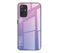 Dedux Coque pour Oppo A94 5G / Oppo Reno5 Z 5G, Etui Dégradé de Couleur Verre Trempé Back Coque + Souple Silicone Tpu Case Cover Protection Antichoc Housse (Violet)
